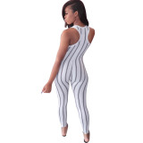 Women Sexy Sleeveless Striped Print Jumpsuit