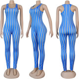 Women Sexy Sleeveless Striped Print Jumpsuit