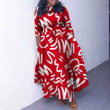 Women's Spring Fashion Chic Printed Long Sleeve African Plus Size Maxi Dress