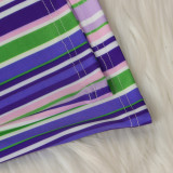 Multi-Color Striped Halter Neck Slim Fit Bell Bottom Women's Jumpsuit