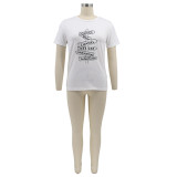 Summer Letter Print Round Neck Ladies Fashion Casual T-Shirt
