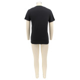 Summer Letter Print Round Neck Ladies Fashion Casual T-Shirt