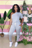 Sexy Women's Slash Shoulder Half Sleeve Solid Color Slim Fit Women's Sports Jumpsuit