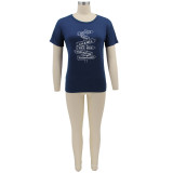 Summer Letter Print Round Neck Ladies Fashion Casual T-Shirt