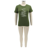 Summer Letter Print Round Neck Ladies Fashion Casual T-Shirt