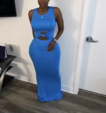 Sexy Women's Solid Color Sleeveless Cutout Women's Long Dress
