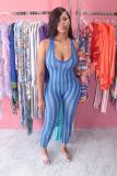 Women Sexy Sleeveless Striped Print Jumpsuit