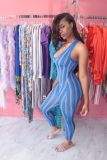 Women Sexy Sleeveless Striped Print Jumpsuit