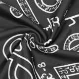 Women's Print Tight Fitting Long Sleeve Two-Piece Midi Shorts Set