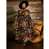 Women's Spring Fashion Chic Printed Long Sleeve African Plus Size Maxi Dress