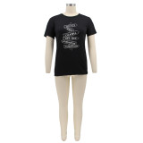 Summer Letter Print Round Neck Ladies Fashion Casual T-Shirt