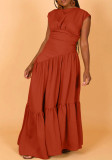 Women's Spring And Summer Solid Color Sleeveless Pleated Loose Long Dress