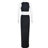 Summer Women's Sexy Slim Crop Tassel Top Slit Skirt Two Piece Set
