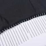 Summer Women's Sexy Slim Crop Tassel Top Slit Skirt Two Piece Set