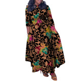 Women's Spring Fashion Chic Printed Long Sleeve African Plus Size Maxi Dress