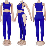 Women Sexy Solid Patchwork Gathered Sports Top and Pant Two-piece Set