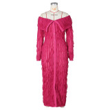 Women's Spring And Summer Sexy Turndown Collar Off Shoulder Long Sleeve Dress