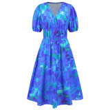 Summer Women's V-Neck Bohemian Print A-Line Dress