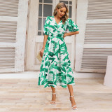 Summer Women's V-Neck Bohemian Print A-Line Dress