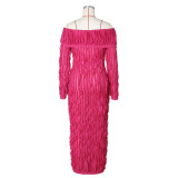 Women's Spring And Summer Sexy Turndown Collar Off Shoulder Long Sleeve Dress