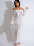 Women's Spring And Summer Sexy Turndown Collar Off Shoulder Long Sleeve Dress