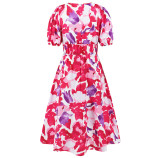 Summer Women's V-Neck Bohemian Print A-Line Dress