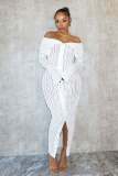 Women's Spring And Summer Sexy Turndown Collar Off Shoulder Long Sleeve Dress