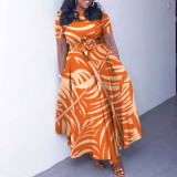 Women's Spring Fashion Chic Belt African Plus Size Maxi Dress