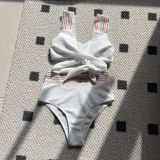 Rainbow Ribbon Wide Strap  High Waist Two Pieces Bikini Swimsuit