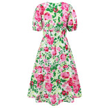 Summer Women's V-Neck Bohemian Print A-Line Dress