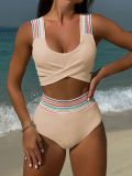 Rainbow Ribbon Wide Strap  High Waist Two Pieces Bikini Swimsuit