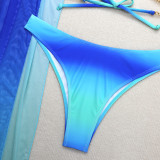 Gradient Mesh Long Skirt Drawstring Lace-Up Bikini Three-Piece Swimsuit