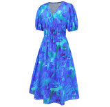Summer Women's V-Neck Bohemian Print A-Line Dress