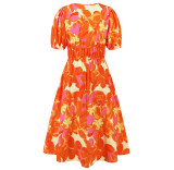 Summer Women's V-Neck Bohemian Print A-Line Dress