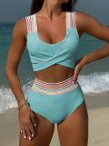 Rainbow Ribbon Wide Strap  High Waist Two Pieces Bikini Swimsuit