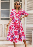 Summer Women's V-Neck Bohemian Print A-Line Dress