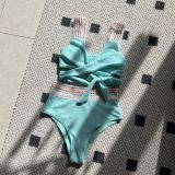 Rainbow Ribbon Wide Strap  High Waist Two Pieces Bikini Swimsuit
