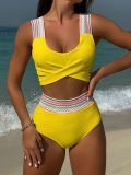 Rainbow Ribbon Wide Strap  High Waist Two Pieces Bikini Swimsuit
