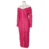 Women's Spring And Summer Sexy Turndown Collar Off Shoulder Long Sleeve Dress