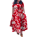 Women's Spring Fashion Chic Belt African Plus Size Maxi Dress