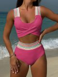 Rainbow Ribbon Wide Strap  High Waist Two Pieces Bikini Swimsuit