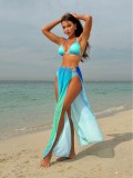 Gradient Mesh Long Skirt Drawstring Lace-Up Bikini Three-Piece Swimsuit