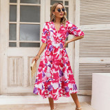 Summer Women's V-Neck Bohemian Print A-Line Dress