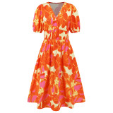 Summer Women's V-Neck Bohemian Print A-Line Dress