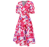 Summer Women's V-Neck Bohemian Print A-Line Dress
