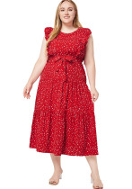 Plus Size Women Summer Round Neck Ruffle Sleeveless Polka Dot Dress Plus Size Women Summer Round Neck Ruffle Sleeveless Polka Dot Dress