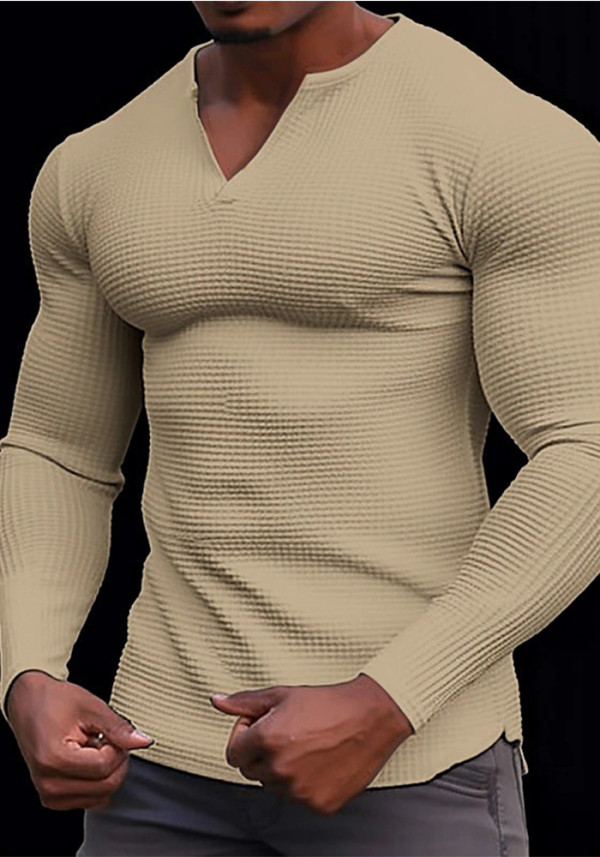 Men's waffle Solid Long Sleeve Basic Top