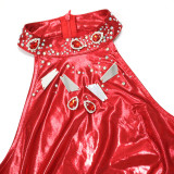 Women Sleeveless High Slit Solid Beaded Maxi Dress