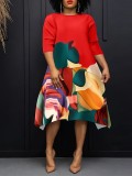 Plus Size Women Irregular Print Casual Dress