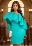 Women Elegant Lace Sleeve Formal Party Party Ruffle Dress